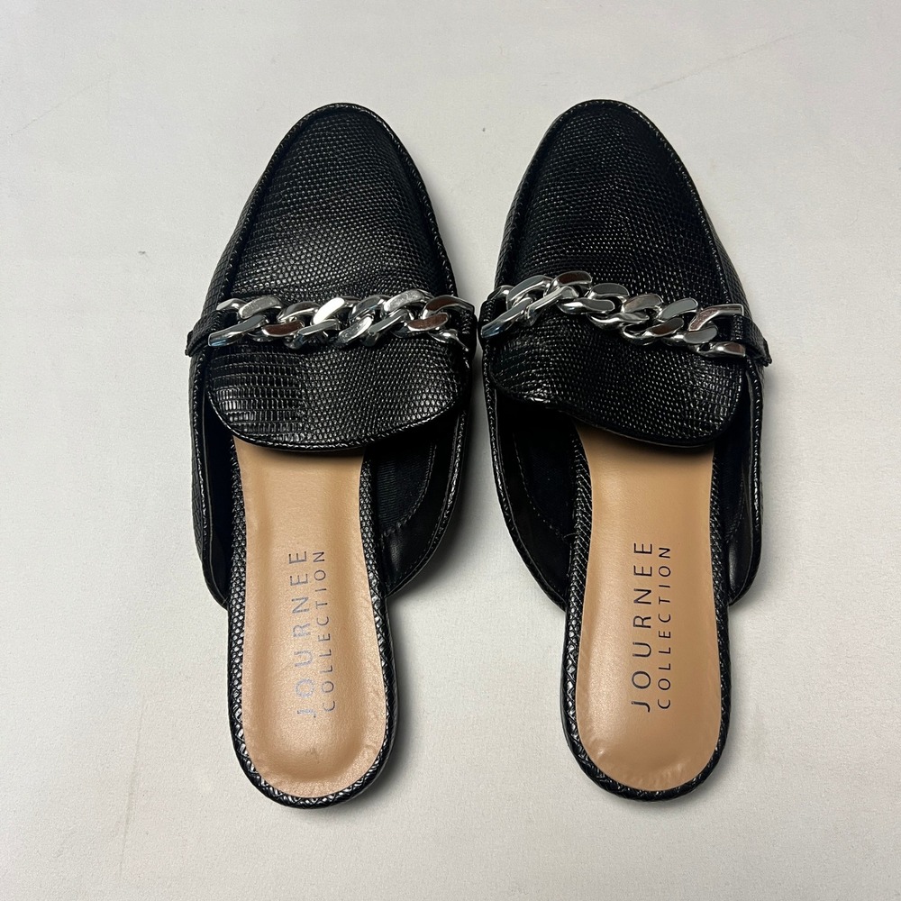 SzJournee Collection Mules Chain Accent Slip On Loafers Staple Classic Black 9‎